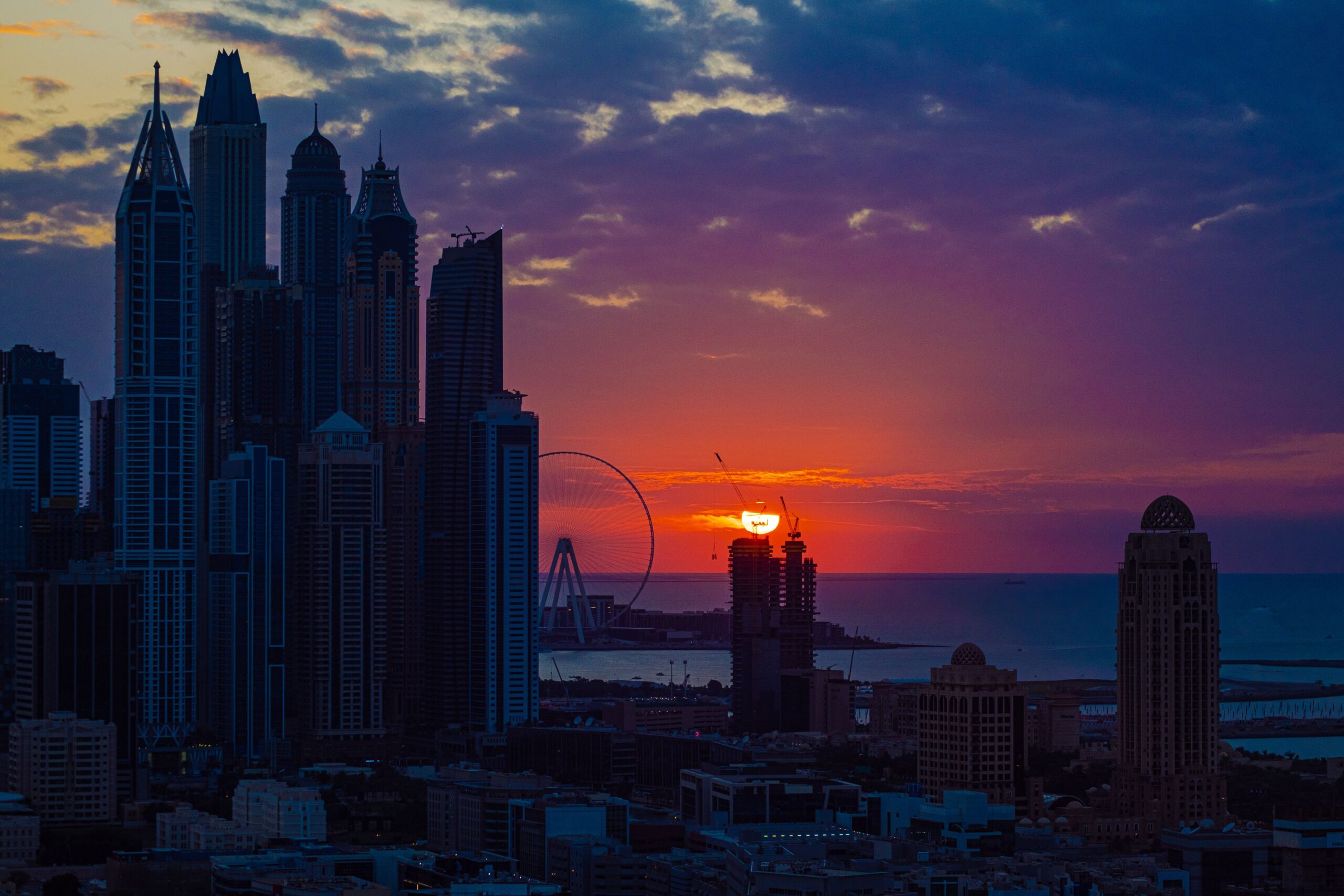 Dubai skyline at sunset, near Al Jaddaf Star Residence, Al Jaddaf
