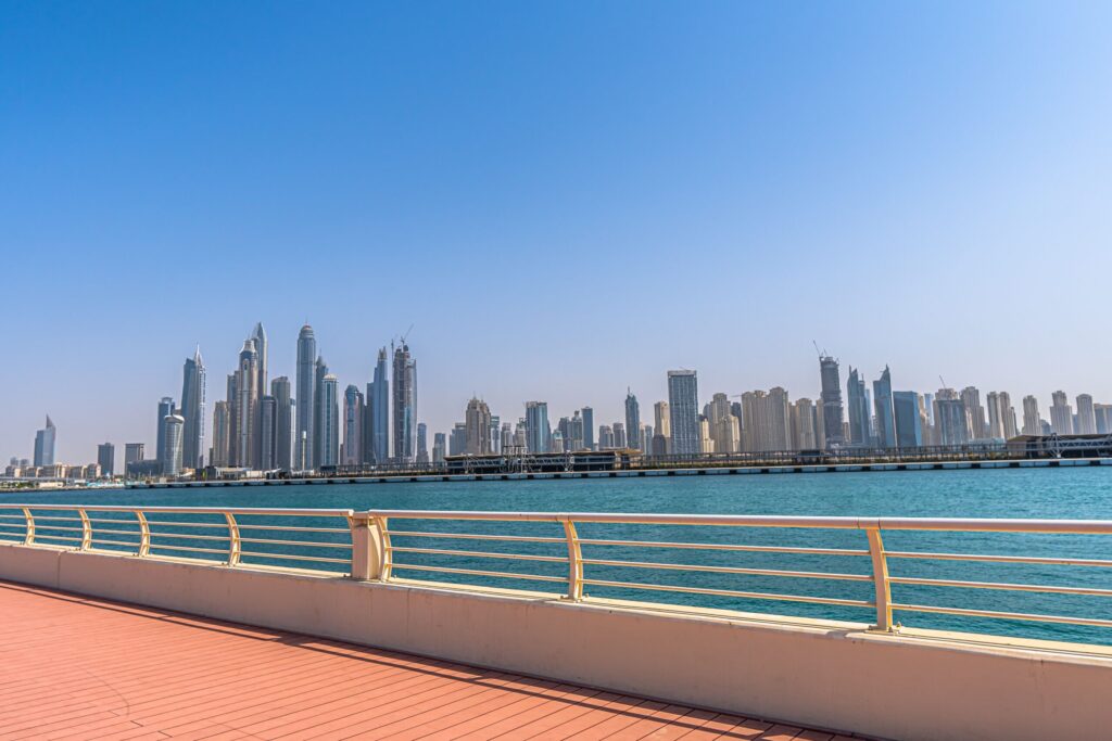 Dubai waterfront skyline view near Waves Tower by Kasco, Business Bay