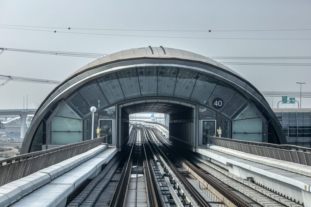 Dubai Metro tunnel entrance showing modern transport infrastructure