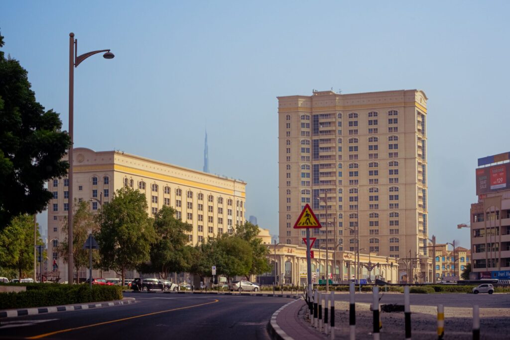 Mid-rise apartment building street view near Belgravia Heights 2, JVC, Dubai