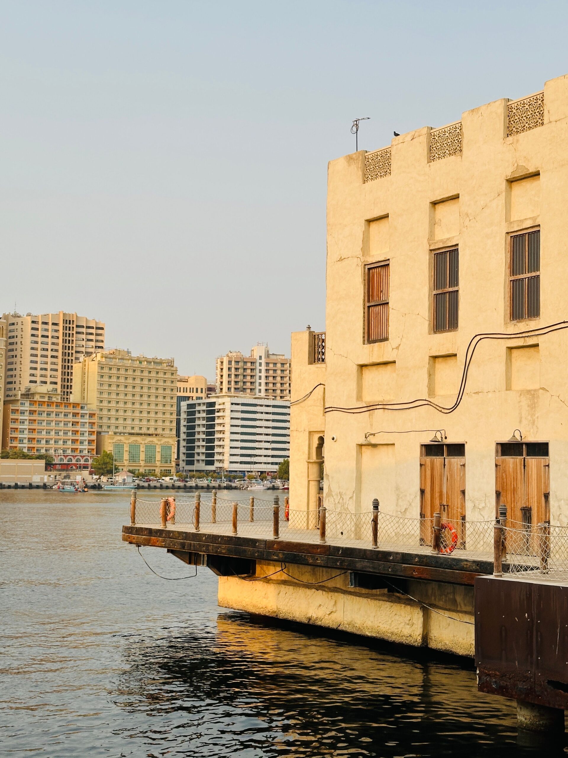 Traditional Arabian-style waterfront building on Dubai Creek near The Pearl, Culture Village, Al Jaddaf, Dubai