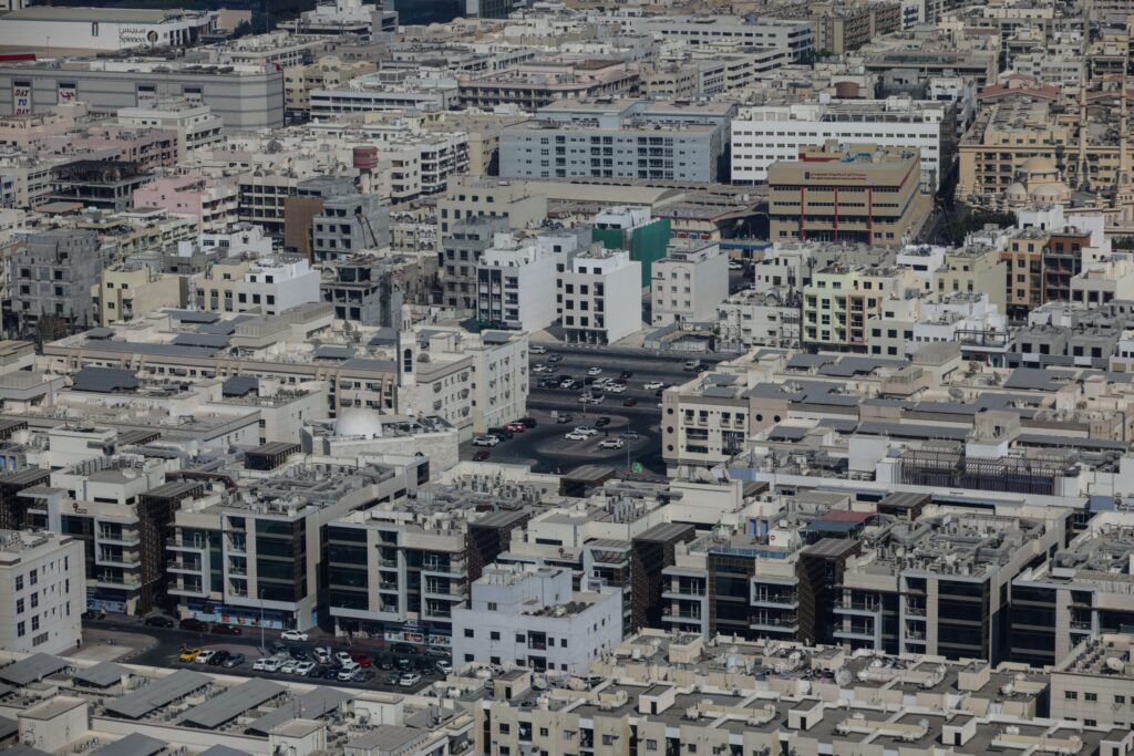 Aerial view of dense residential districts across Dubai