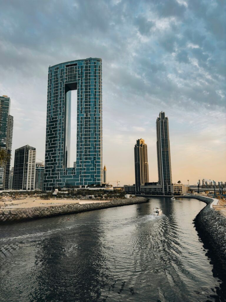 Dubai Water Canal skyline at twilight in Business Bay, representative of the canal-front setting of Volante 2