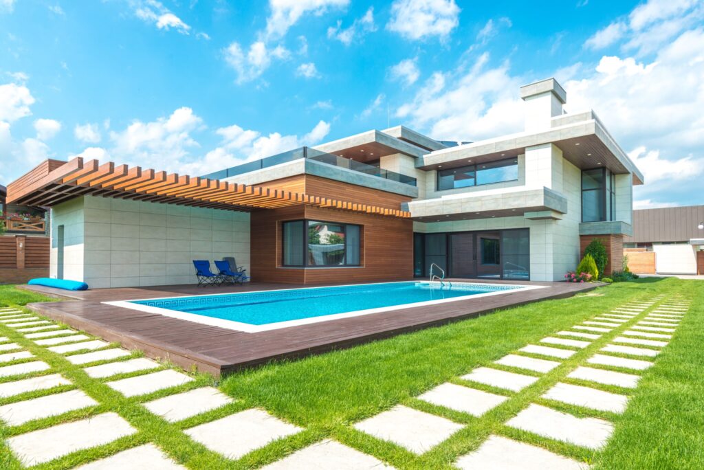Modern minimalist villa with private pool and garden, representative of the villa style at Eden House Dubai Hills